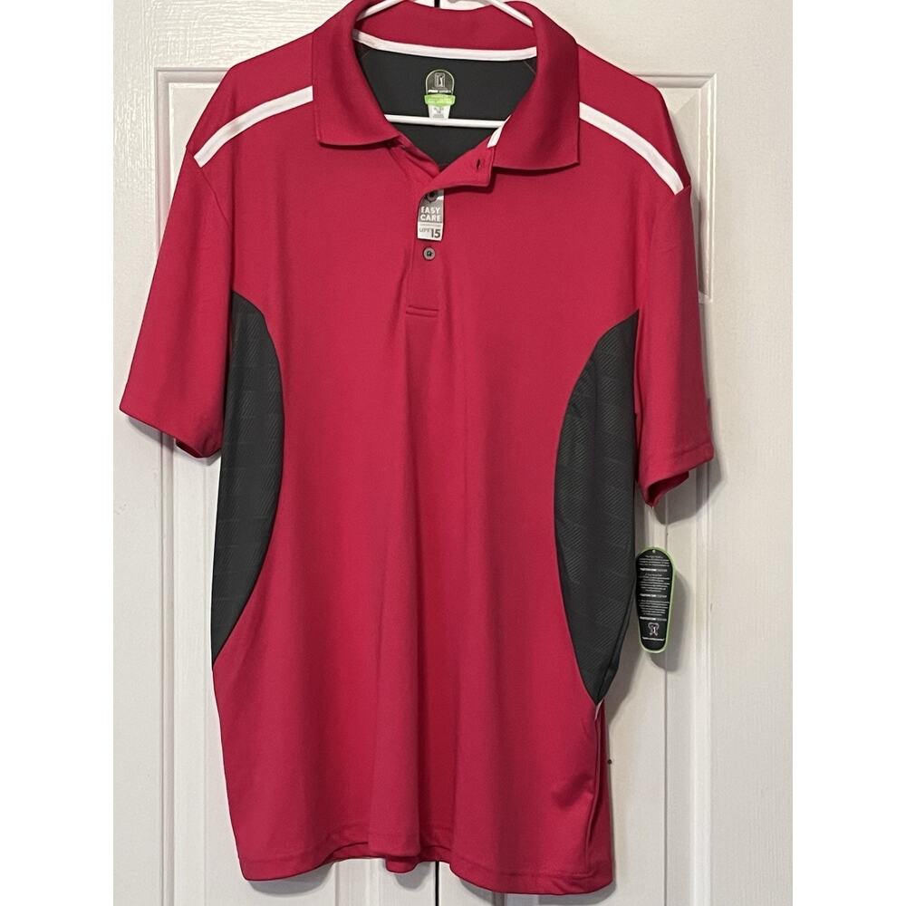 PGA Tour Men’s Golf Polo Shirt Air Flux Short Sleeve XL- Fushia & Gray NWT